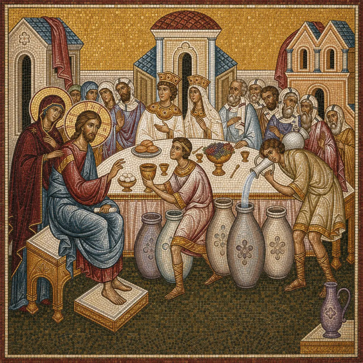 Mosaic of the wedding at Cana