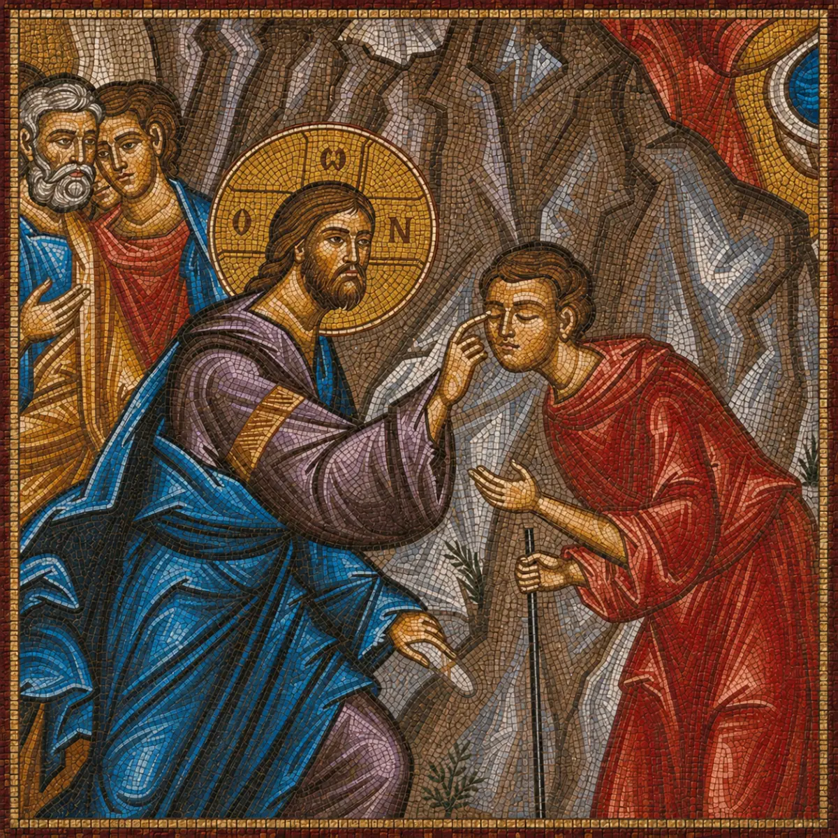 Mosaic of Christ healing the blind man
